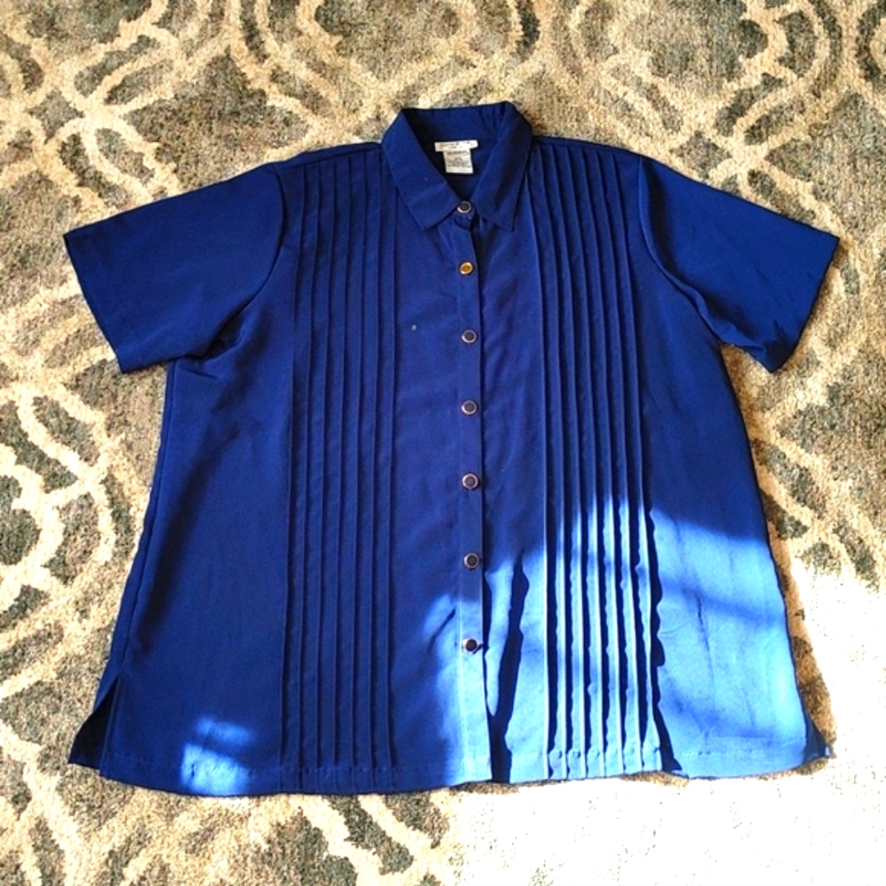 Brylane Woman Collection Short Sleeve Button Down Dress Top